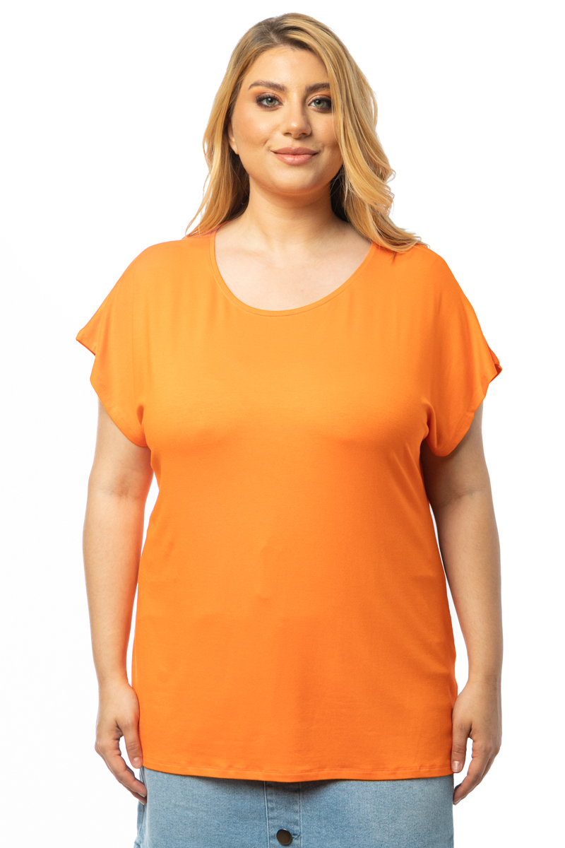 Happy Sizes T-shirt με στρογγυλή λαιμόκοψη σε πορτοκαλί χρώμα 1423.8433-Πορτοκαλί