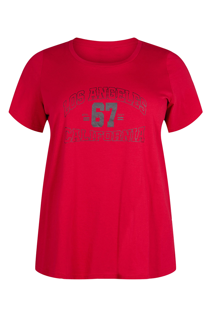 Happy Sizes T-shirt μπλούζα με τύπωμα ‘Los Angeles’ σε κόκκινο χρώμα 50224-Κόκκινο