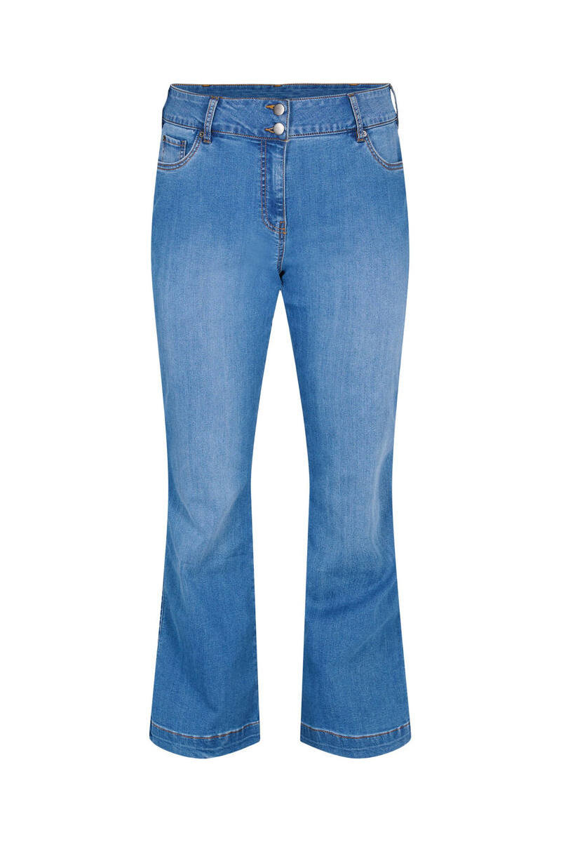 Happy Sizes Jean παντελόνι καμπάνα με δύο κουμπιά σε denim blue χρώμα 10950-Denim Blue