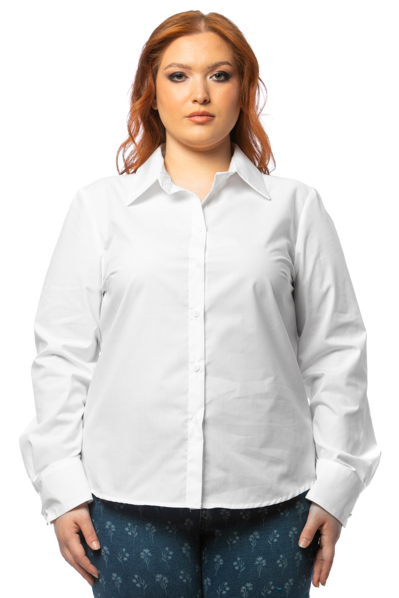 Happy Sizes Κλασικό βαμβακερό πουκάμισο σε λευκό χρώμα 1423.5278-Λευκό