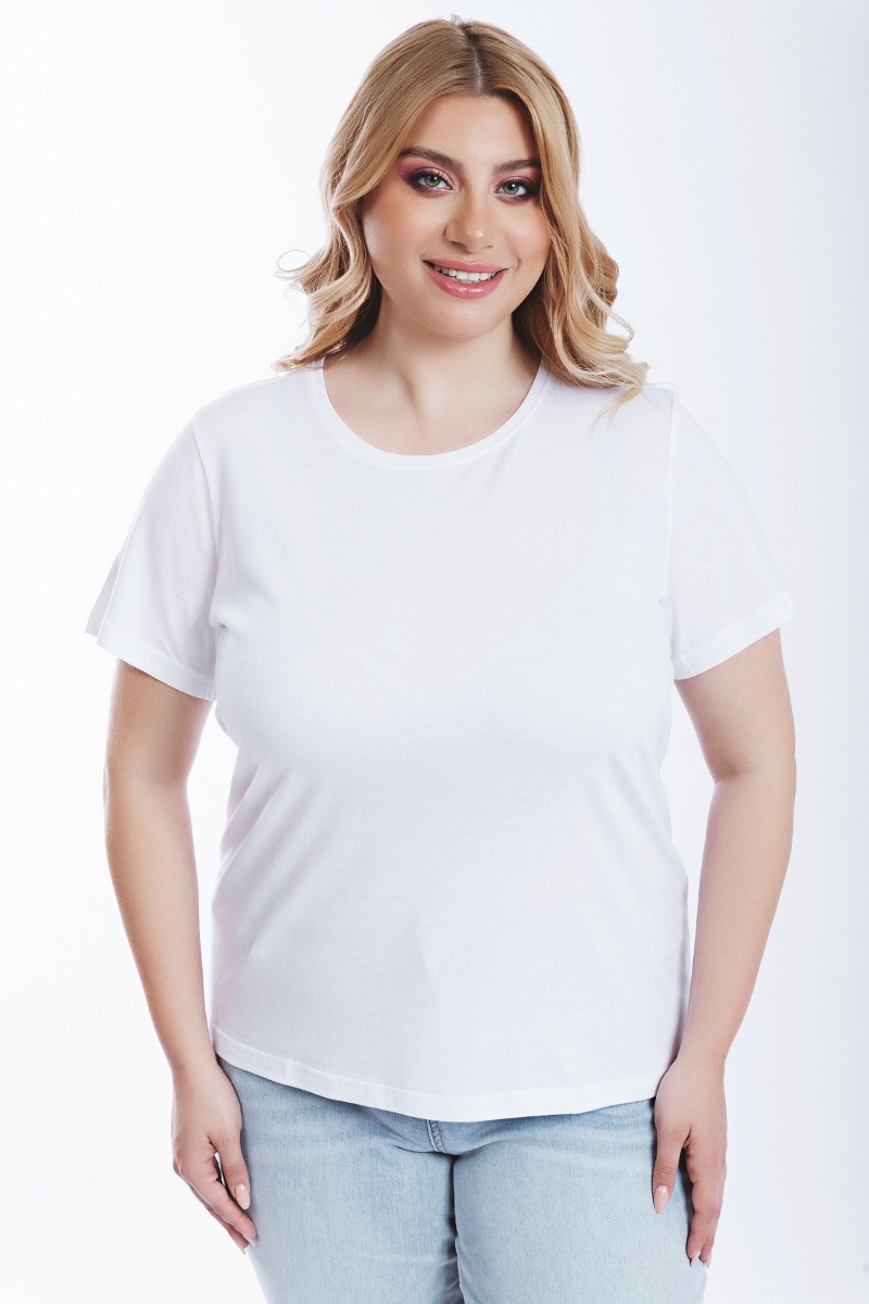 Happy Sizes Κοντομάνικο t-shirt με στρογγυλή λαιμόκοψη σε λευκό χρώμα 1423.8416-Λευκό