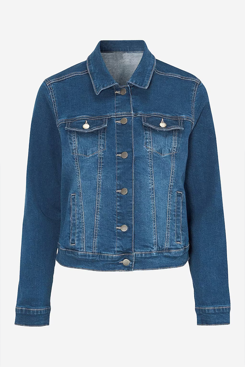 Happy Sizes Jean jacket με τσέπες και γιακά σε denim medium blue χρώμα 616480/1-Denim medium blue