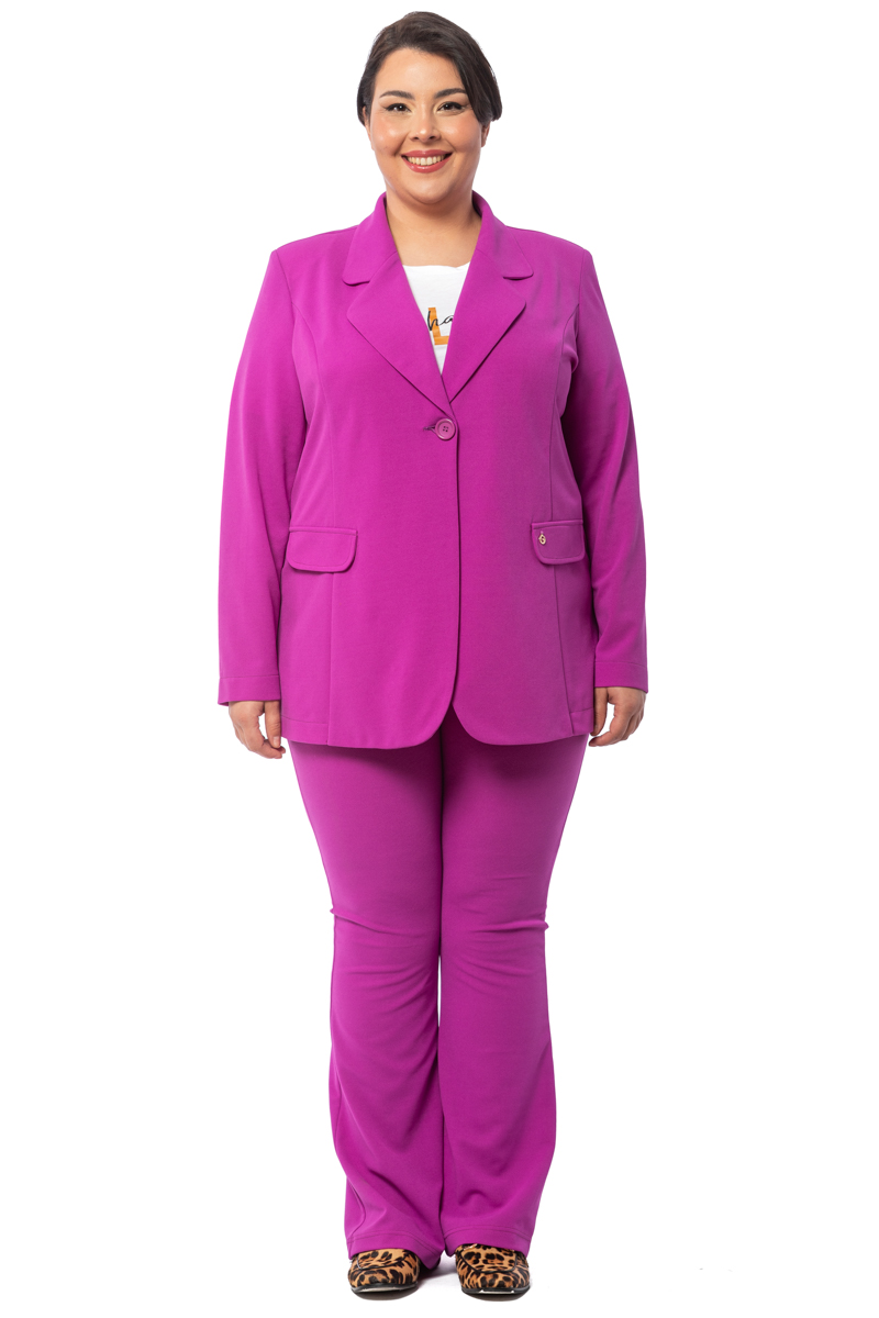 Happy Sizes Σετ κοστούμι σακάκι μακρύ και παντελόνι καμπάνα σε μωβ χρώμα 1423.3115-Μωβ