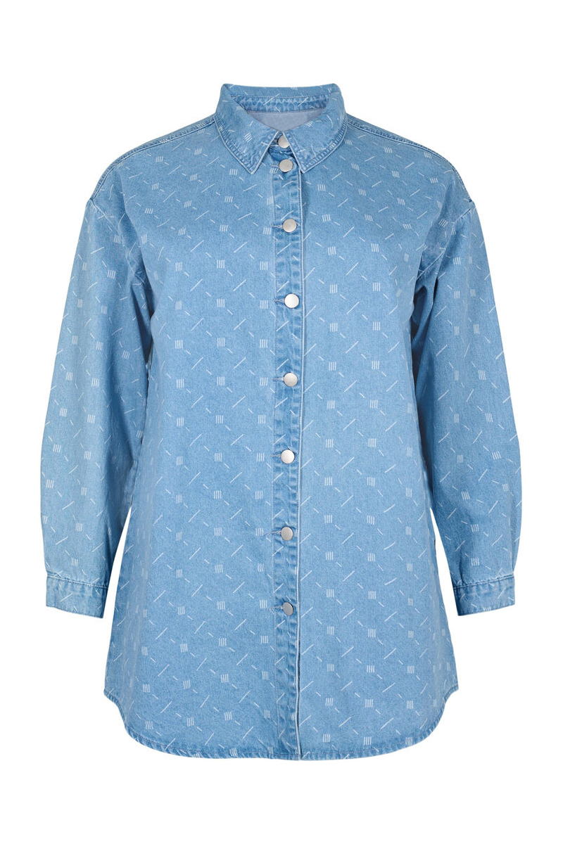 Happy Sizes Denim πουκάμισο με τύπωμα σε light blue χρώμα 10962-Denim Light Blue