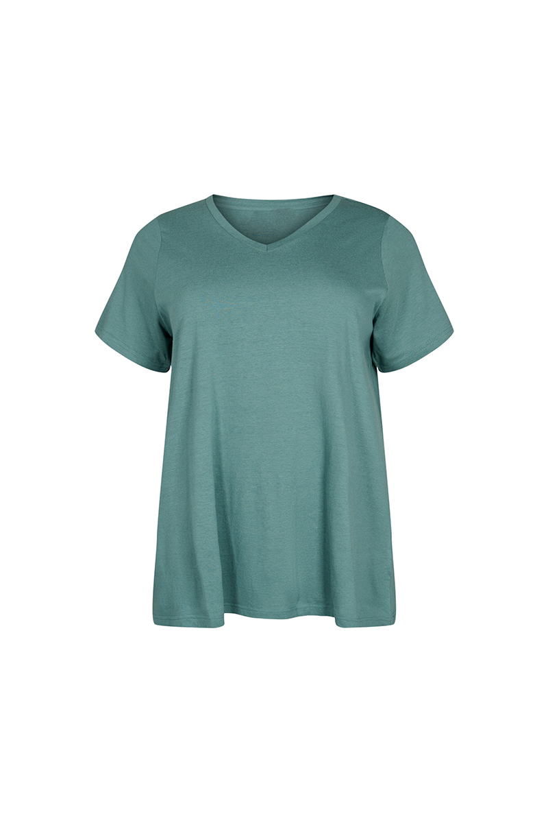 Happy Sizes Cotton t-shirt με V λαιμόκοψη σε χακί χρώμα 59047/7-Χακί