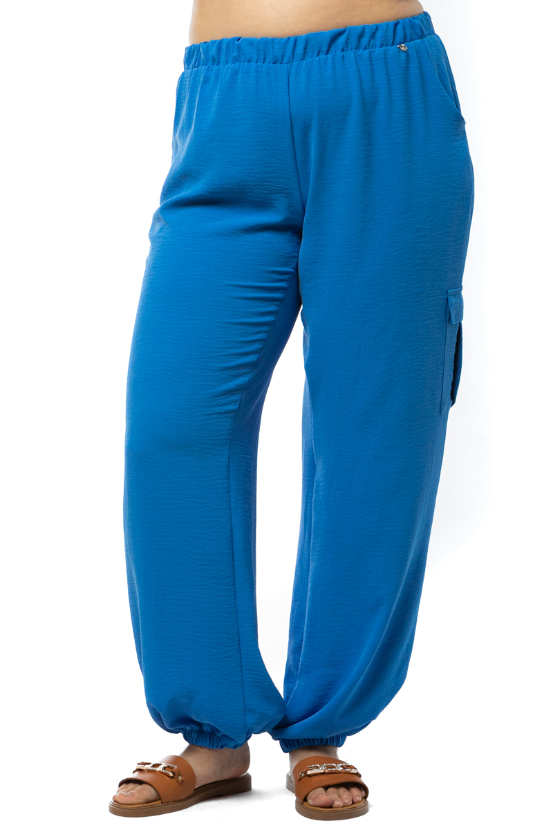 Happy Sizes Cargo παντελόνι με λάστιχο στη μέση σε γαλάζιο χρώμα 1423.2487-Γαλάζιο
