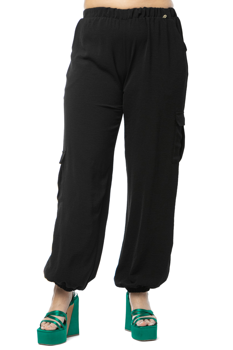 Happy Sizes Cargo παντελόνι με λάστιχο στη μέση σε μαύρο χρώμα 1423.2487-Μαύρο