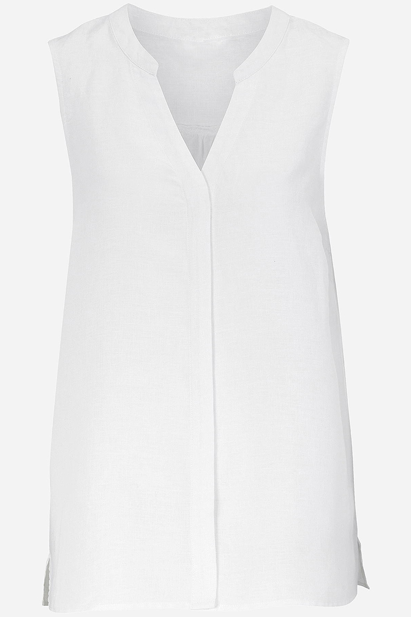 Happy Sizes Αμάνικο λινό πουκάμισο με V λαιμόκοψη σε λευκό χρώμα 616617-Λευκό