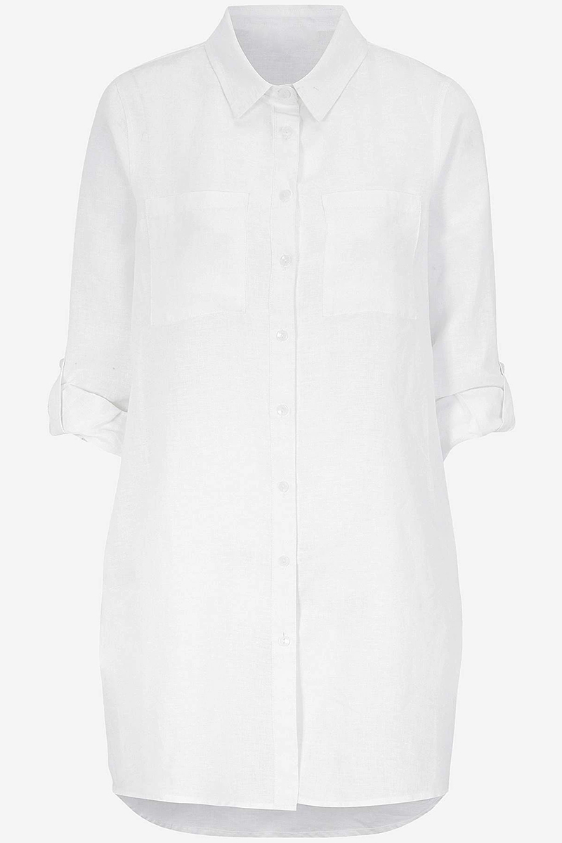 Happy Sizes Μακρύ λινό πουκάμισο σε λευκό χρώμα 616620-Λευκό
