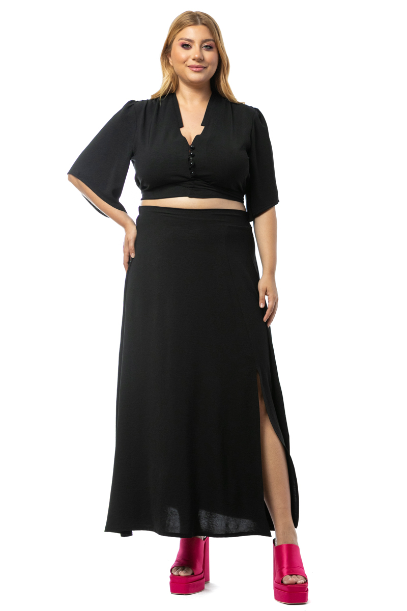 Happy Sizes Σετ crop top και φούστα με σκίσιμο σε μαύρο χρώμα 1423.1823-Μαύρο