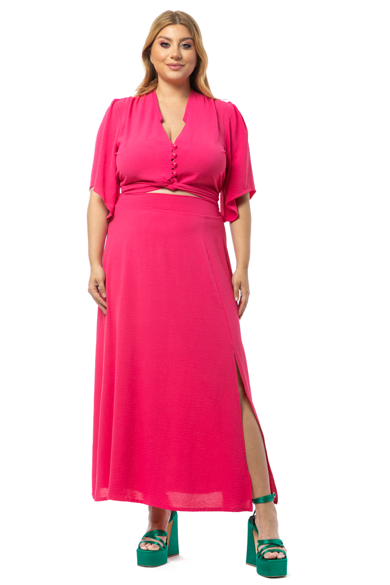 Happy Sizes Σετ crop top και φούστα με σκίσιμο σε φουξ χρώμα 1423.1823-Φουξ