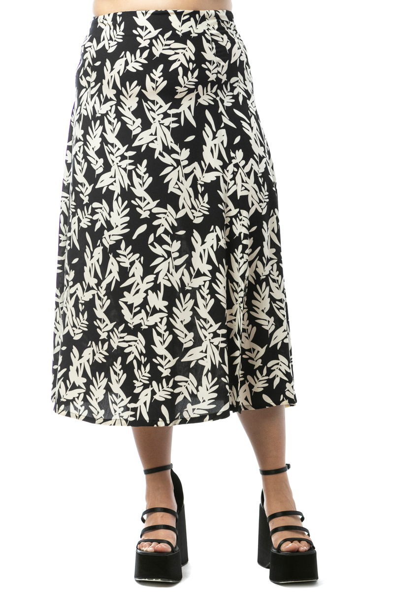 Happy Sizes Maxi εμπριμέ φούστα με άνοιγμα σε μαύρο/εκρού χρώμα 1423.6187-Μαύρο/Εκρού