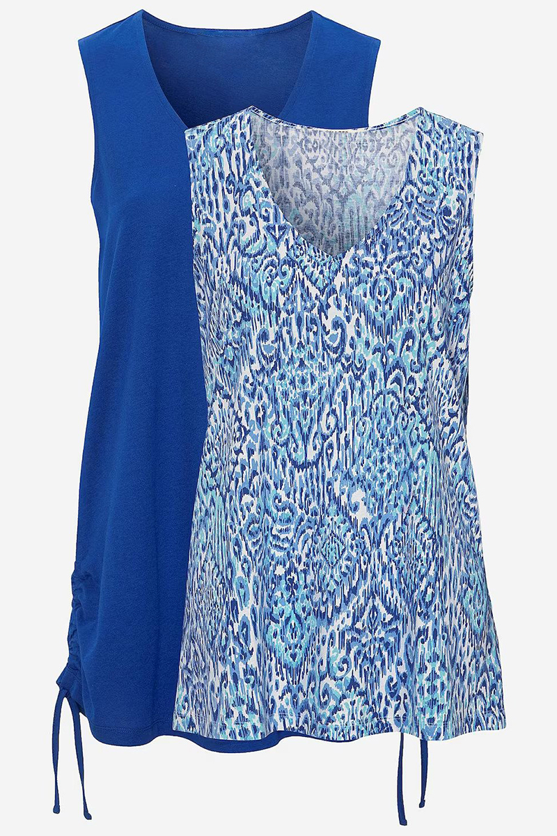 Happy Sizes Αμάνικη μπλούζα με V λαιμόκοψη σε μπλε χρώμα (1+1) 619290-Μπλε