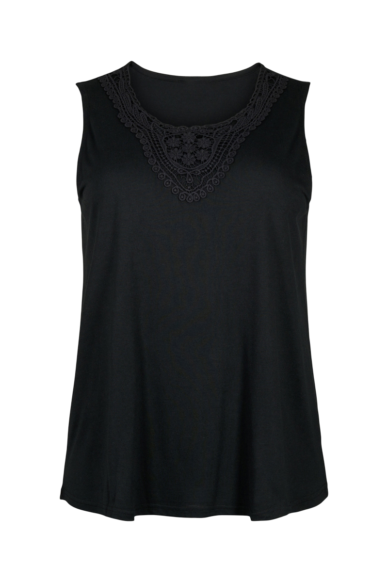 Happy Sizes Αμάνικη μπλούζα με κέντημα σε μαύρο χρώμα 02383-Μαύρο