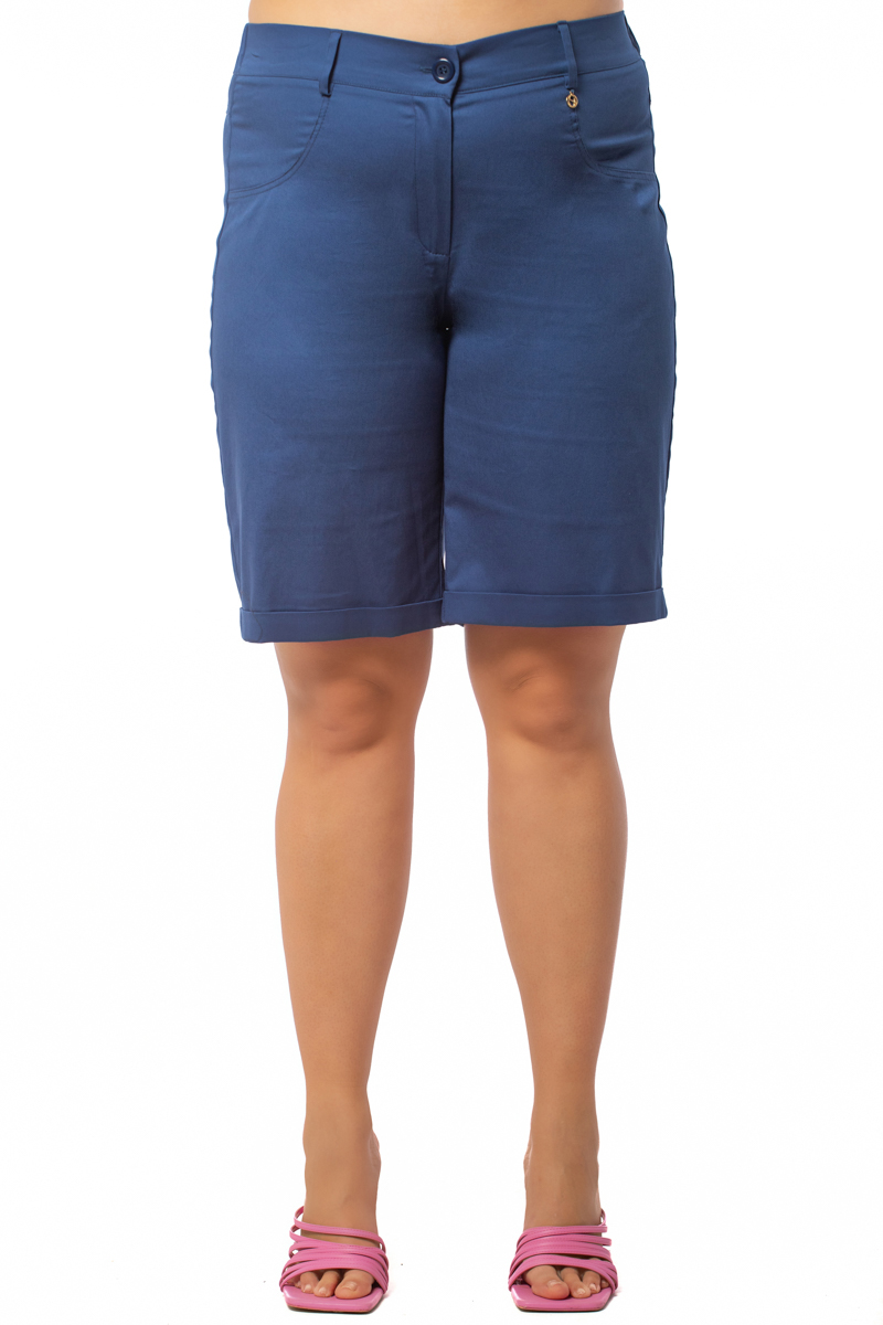 Happy Sizes Βερμούδα καμπαρντίνα με λάστιχο πίσω σε μπλε χρώμα 1423.2515-Μπλε