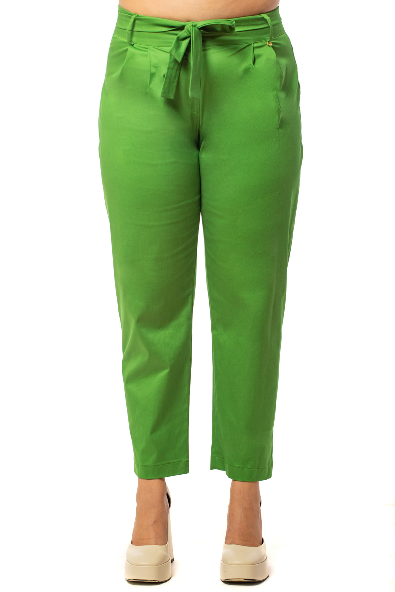 Happy Sizes Παντελόνι καμπαρντίνα με ζώνη σε πράσινο χρώμα 1423.2513-Πράσινο