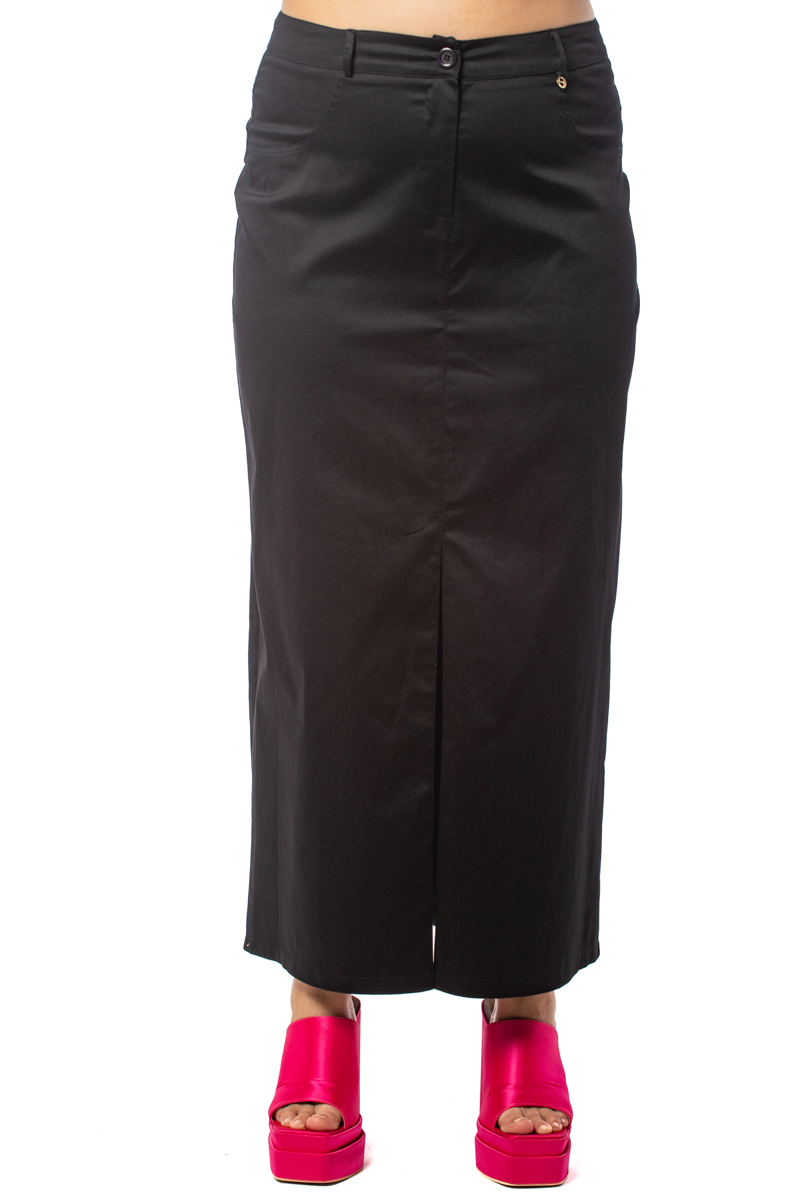 Happy Sizes Maxi φούστα καμπαρντίνα με άνοιγμα σε μαύρο χρώμα 1423.6194-Μαύρο