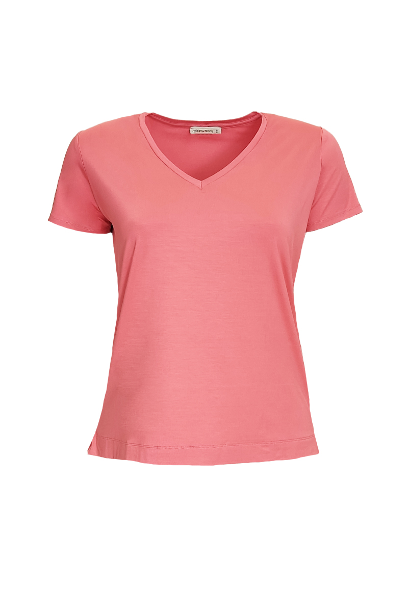 Happy Sizes T-shirt με V λαιμόκοψη σε κοραλλί χρώμα 1423.8432-Κοραλλί