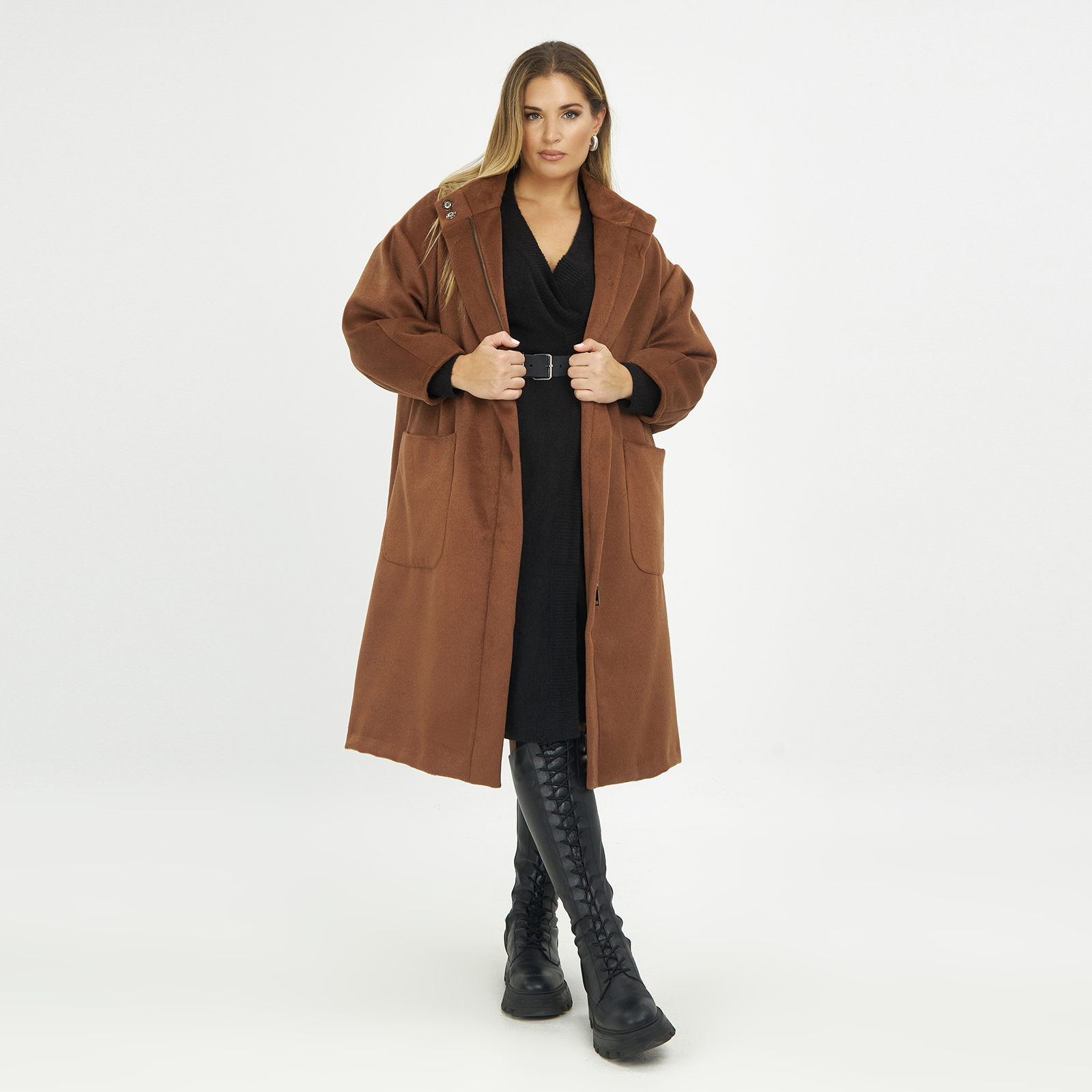 Παλτό oversize με μάο γιακά 8001.4078.1-brown