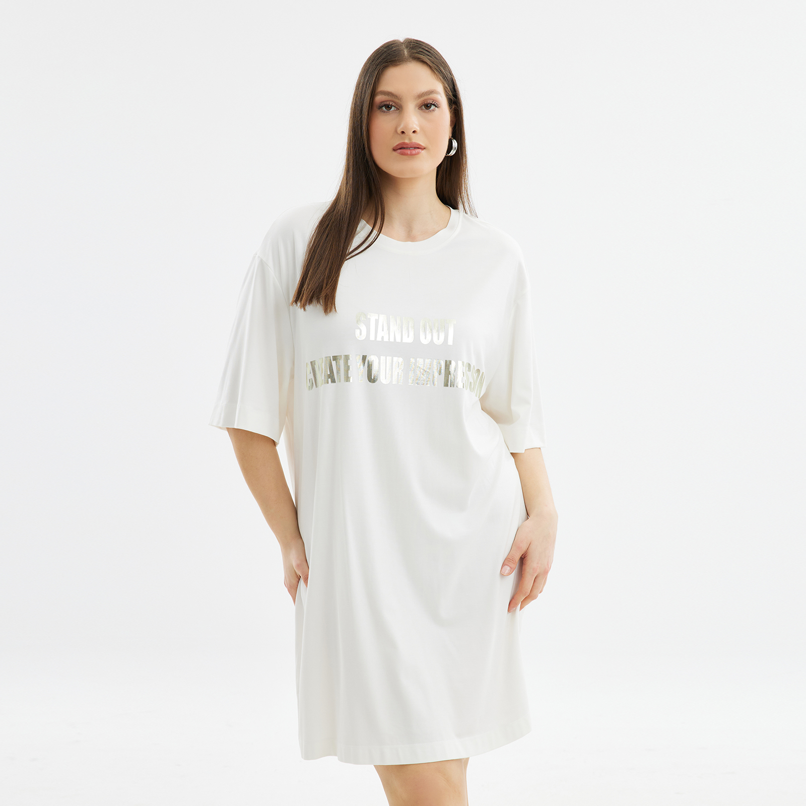 Φόρεμα t-shirt με metallic prints 8101.7191-off-white