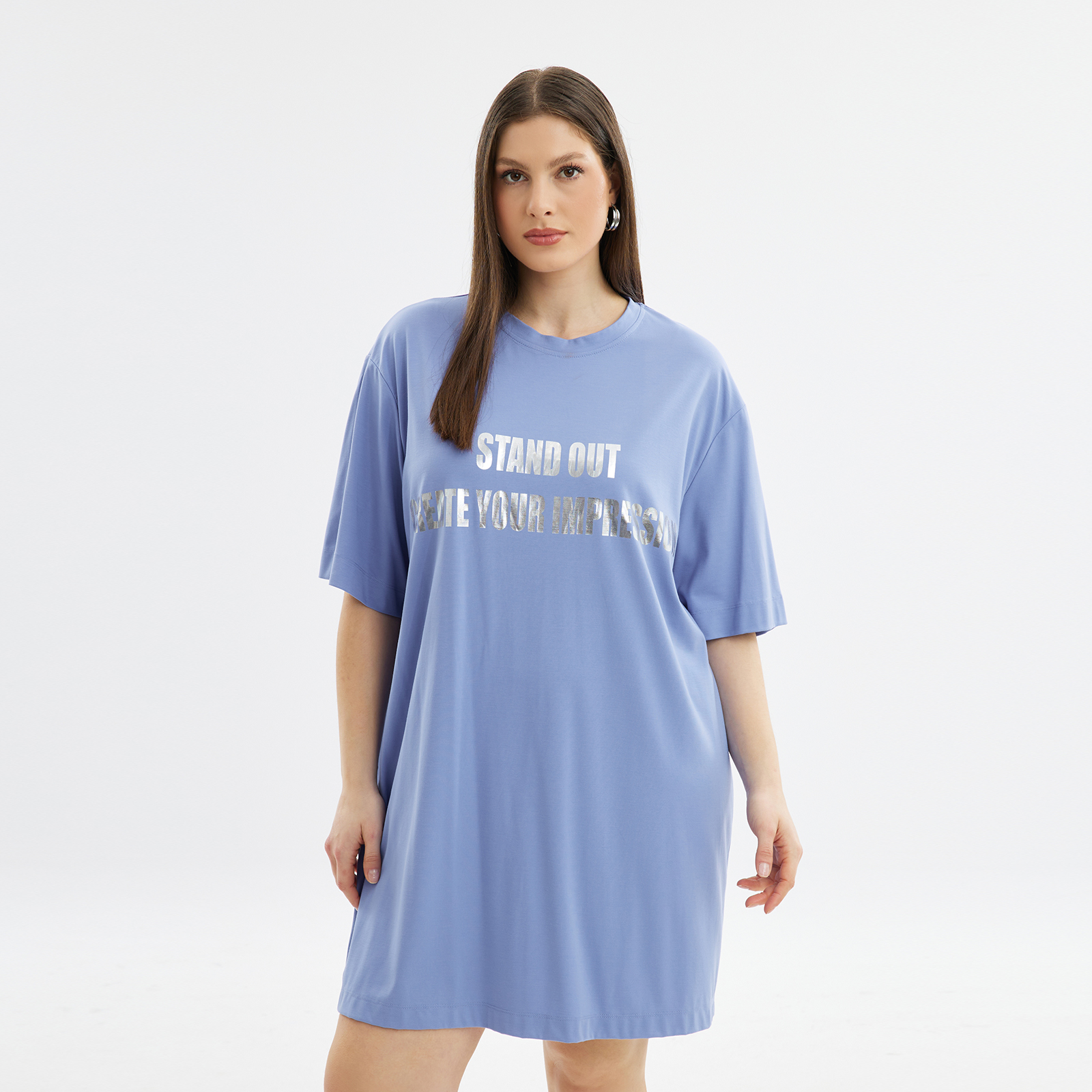 Φόρεμα t-shirt με metallic prints 8101.7191-indigo