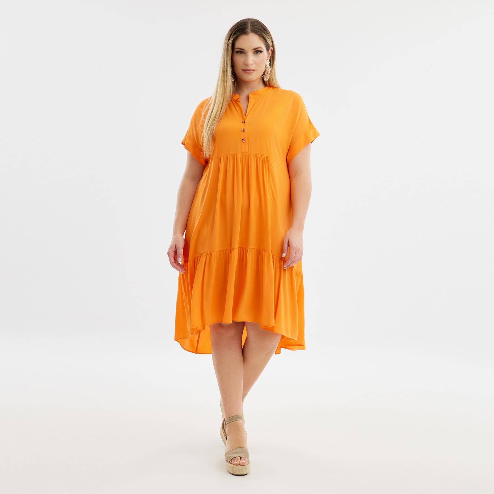 Φόρεμα βισκόζη με βολάν 8101.7207-orange