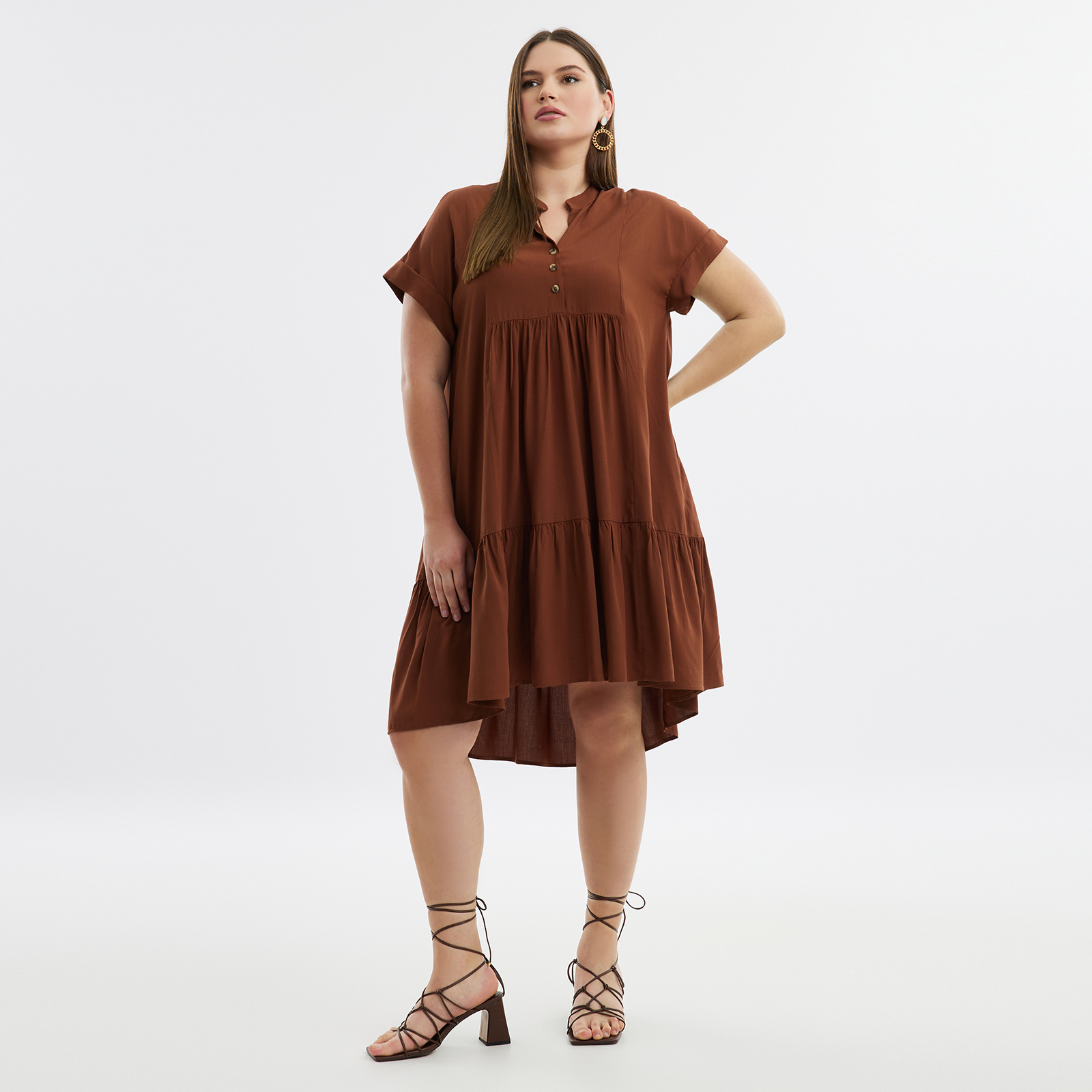 Φόρεμα βισκόζη με βολάν 8101.7207-brown