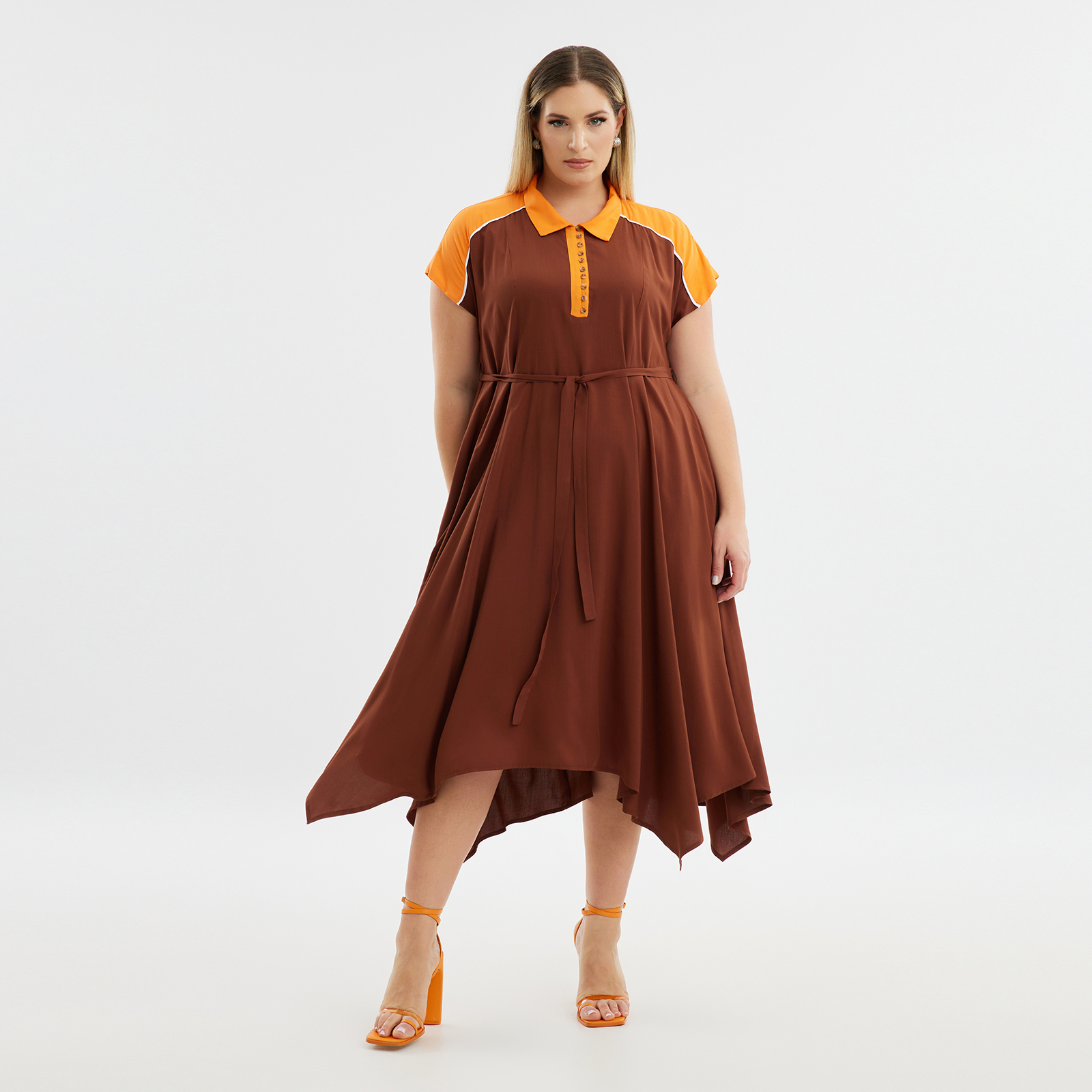 Φόρεμα βισκόζη με διχρωμία 8101.7205-brown