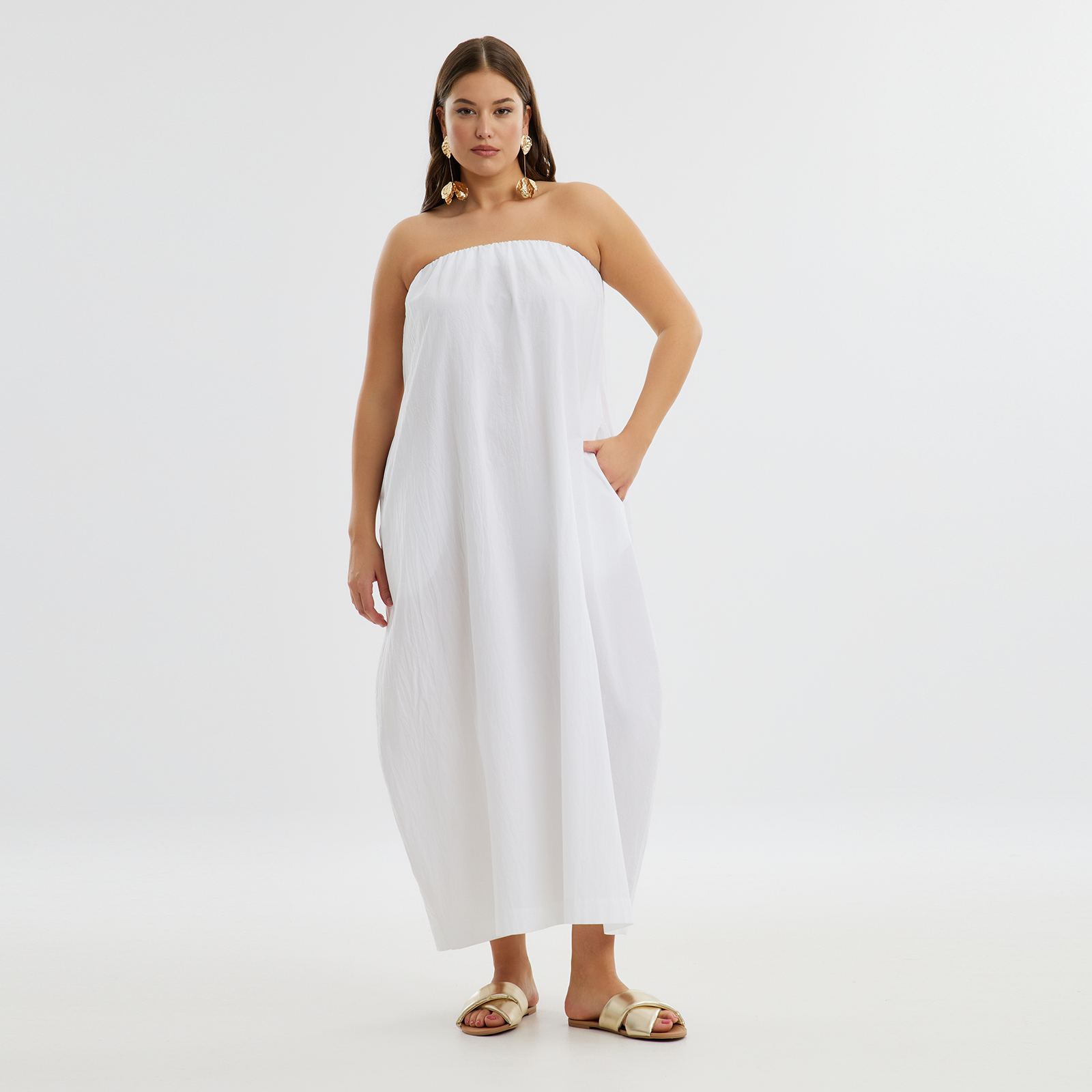 Φόρεμα βαμβακερό strapless 8101.7242-white