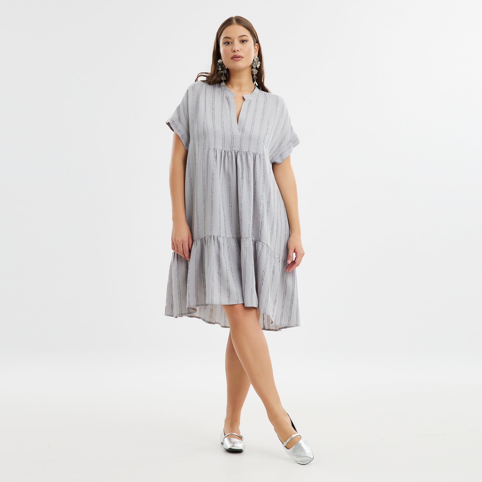 Φόρεμα βισκόζη ριγέ με βολάν 8101.7214-grey