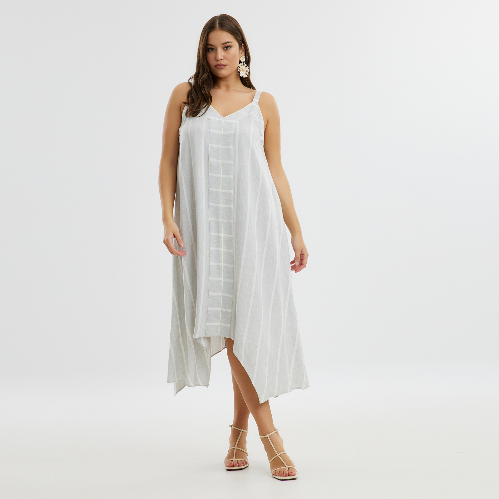 Φόρεμα αμάνικο ριγέ βισκόζη με modal 8101.7230-grey