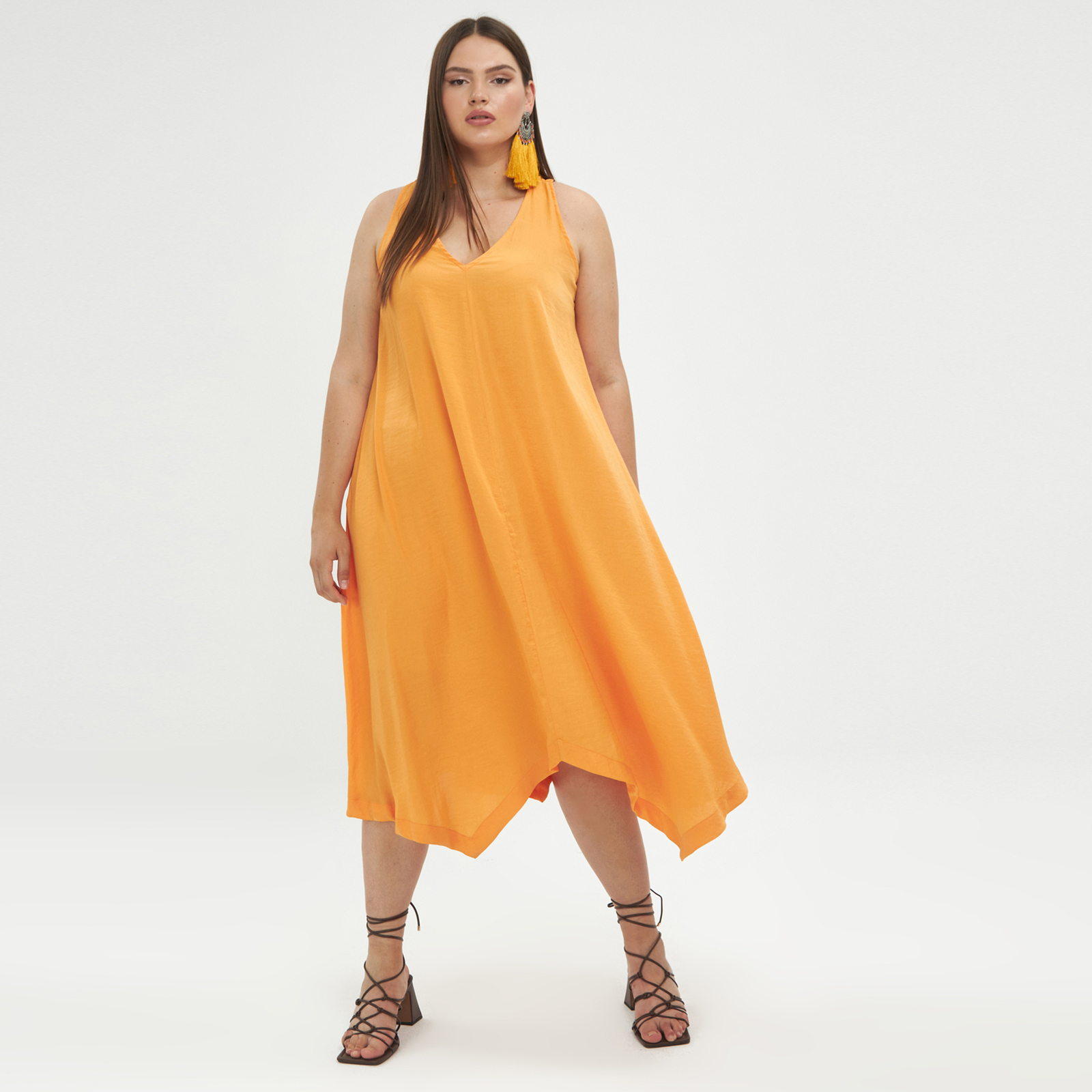 Φόρεμα αμάνικο σατέν 8101.7027-papaya